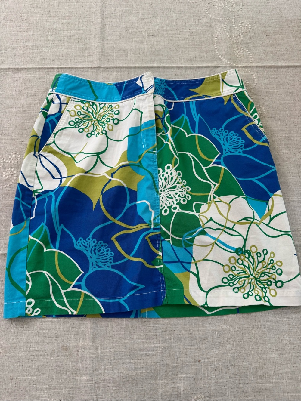 Liz Claiborne Floral Mini Skirt Blue Green White Cotton Women’s 14